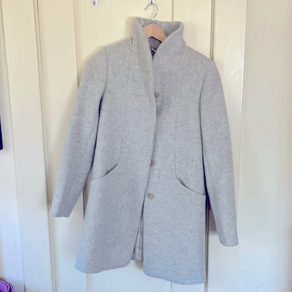 Wilfred The Cocoon Coat - mid length wool-cashmere coat.  Heather white xxs